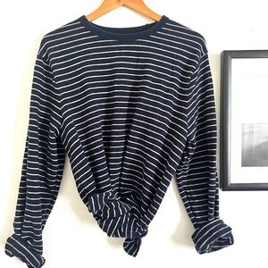 Oversized Navy and White Striped Long-Sleeve Shirt